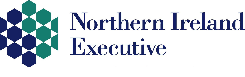 The Northern Ireland Exective Logo featuring a navy and teal graphic and navy writing